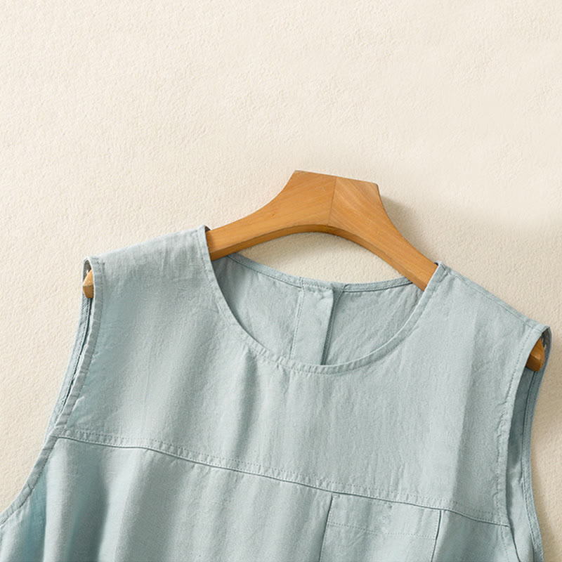 Buddha Stones Simple Crew Neck Button Design Women's Cotton Sleeveless Vest - image 8