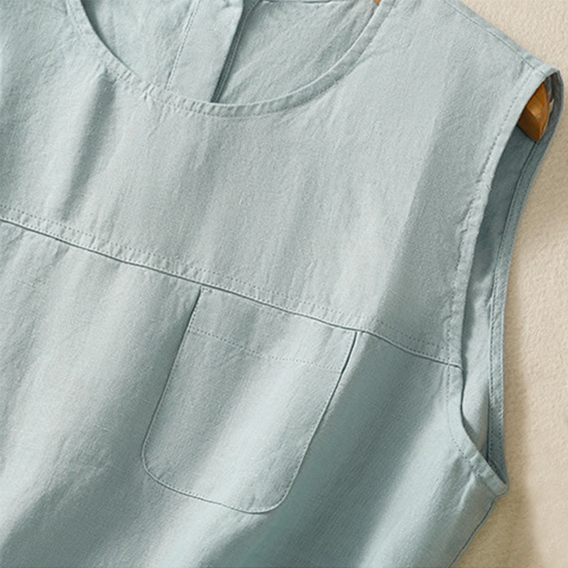 Buddha Stones Simple Crew Neck Button Design Women's Cotton Sleeveless Vest - image 9