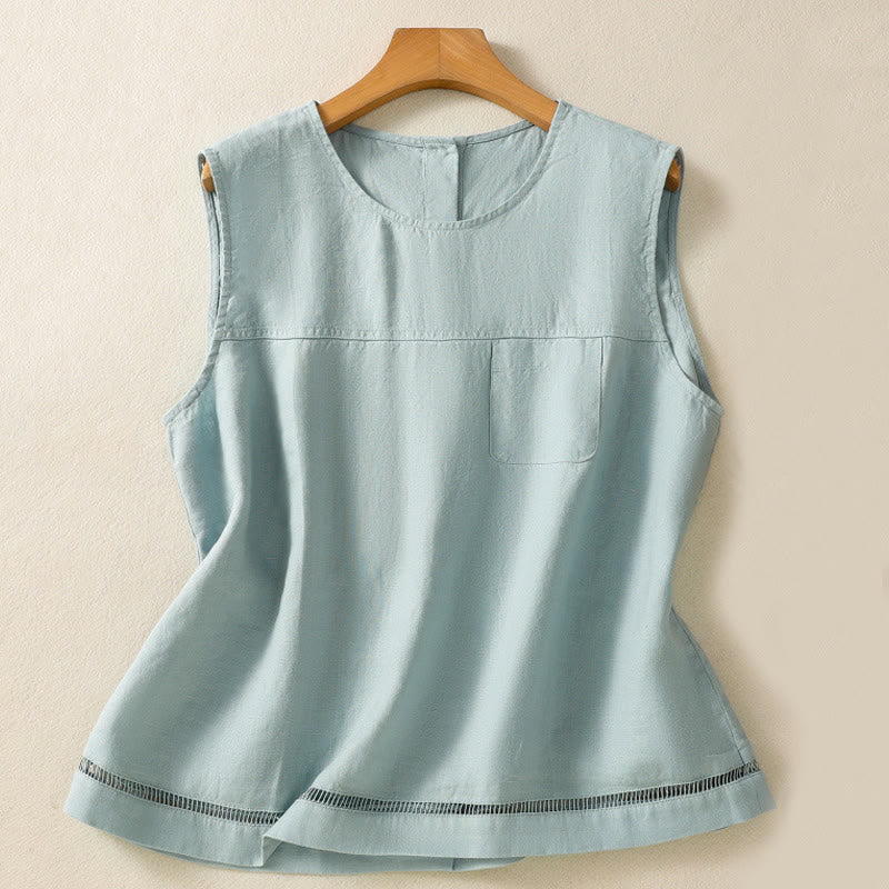 Buddha Stones Simple Crew Neck Button Design Women's Cotton Sleeveless Vest - PowderBlue - US8-10，UK/AU12-14，EU40-42 (2XL) - image 6