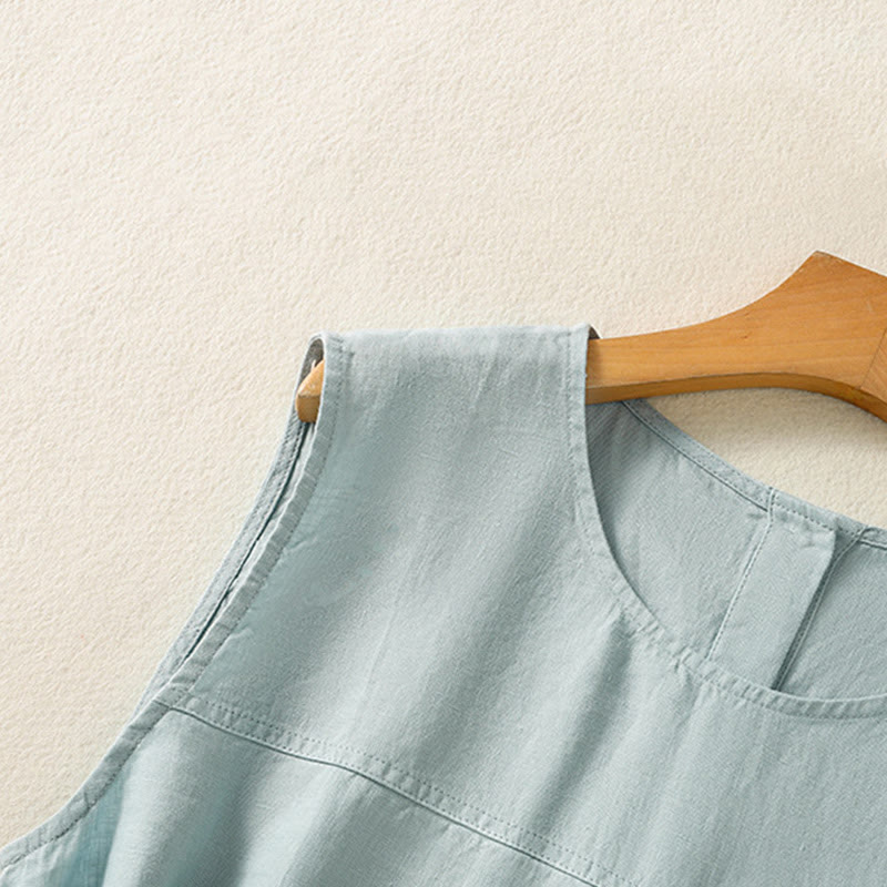 Buddha Stones Simple Crew Neck Button Design Women's Cotton Sleeveless Vest - image 10