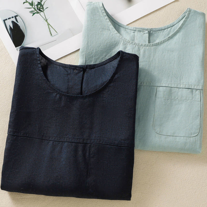 Buddha Stones Simple Crew Neck Button Design Women's Cotton Sleeveless Vest - image 16