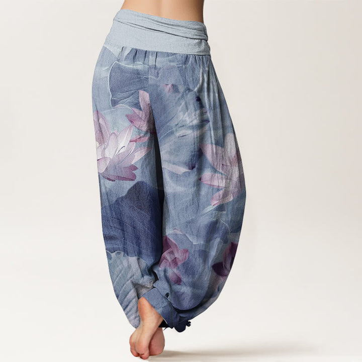 Buddha Stones Pure Cotton Casual Lotus Petal Pond Pattern Women's Elastic Waist Harem Pants - image 10