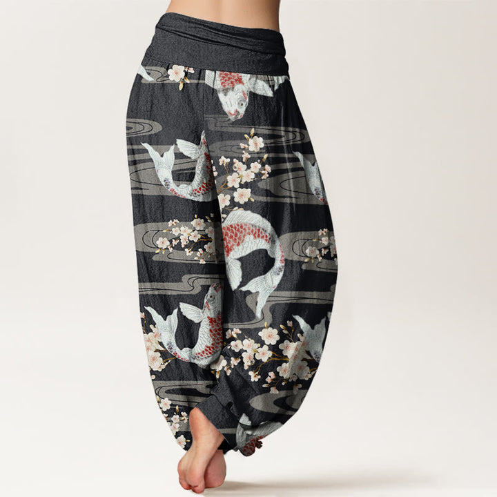 Buddha Stones Casual Cherry Blossoms Koi Fish Pattern Women's Elastic Waist Harem Pants - image 2