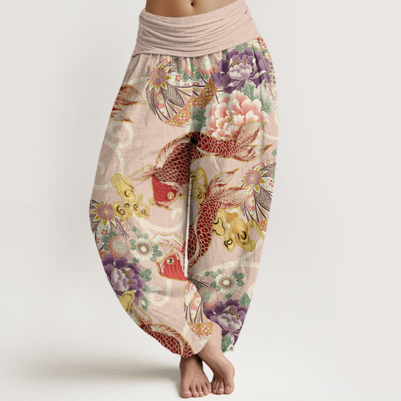 Buddha Stones Casual Floral Koi Pattern Women's Elastic Waist Harem Pants - Pink - US22，UK/AU26，EU54 (6XL) - image 0