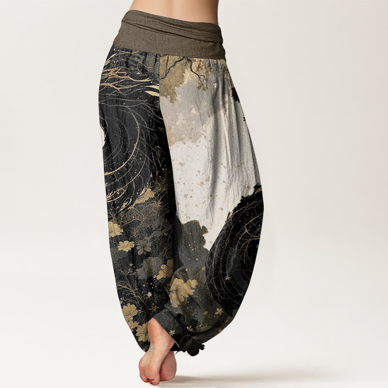 Buddha Stones Pure Cotton Casual Dragon Ancient Tree Pattern Women's Elastic Waist Harem Pants - image 1