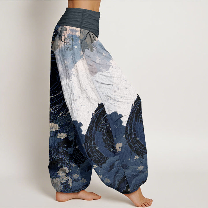 Buddha Stones Pure Cotton Casual Dragon Ancient Tree Pattern Women's Elastic Waist Harem Pants - image 11