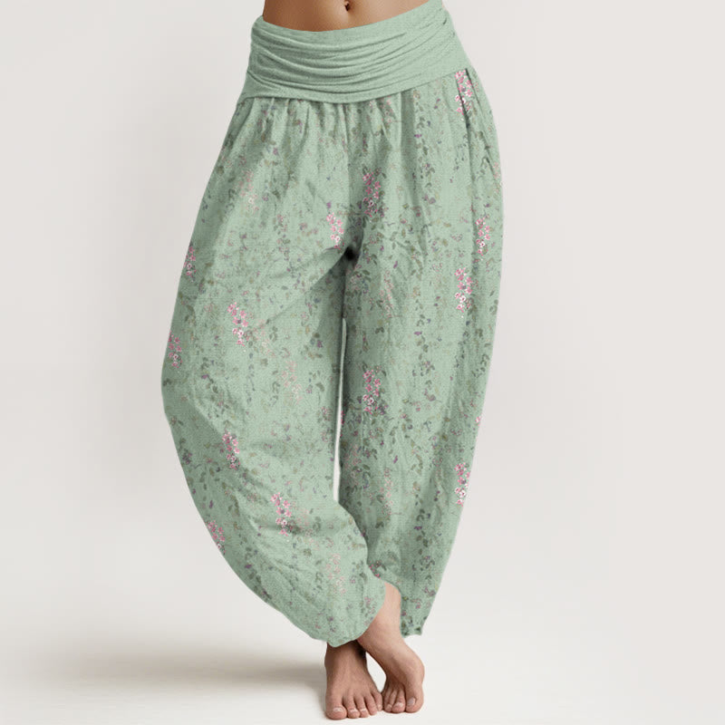 Buddha Stones Casual Tiny Flowers Pattern Women's Elastic Waist Harem Pants - MediumAquamarine - US22，UK/AU26，EU54 (6XL) - image 0
