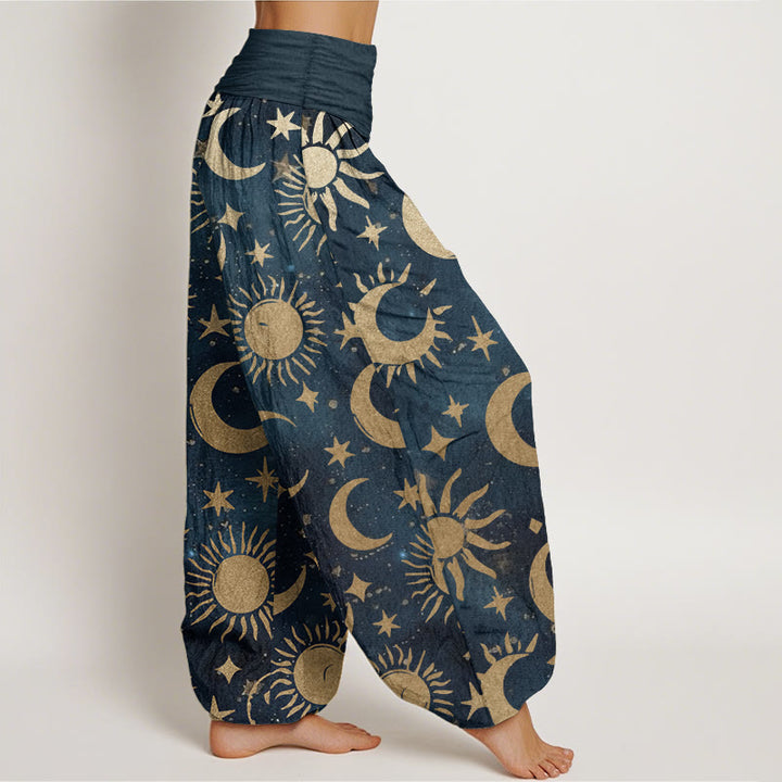 Buddha Stones Pure Cotton Crescent Moon Sun Stars Pattern Design Women's Elastic Waist Harem Pants - image 11