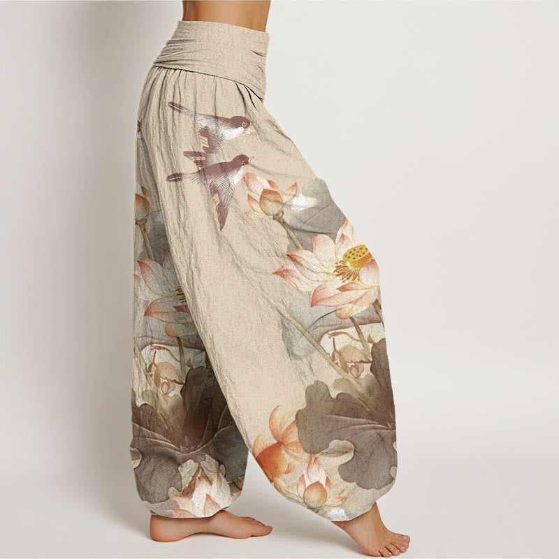 Buddha Stones Casual Summer Lotus Pond Pattern Women's Elastic Waist Harem Pants - image 8