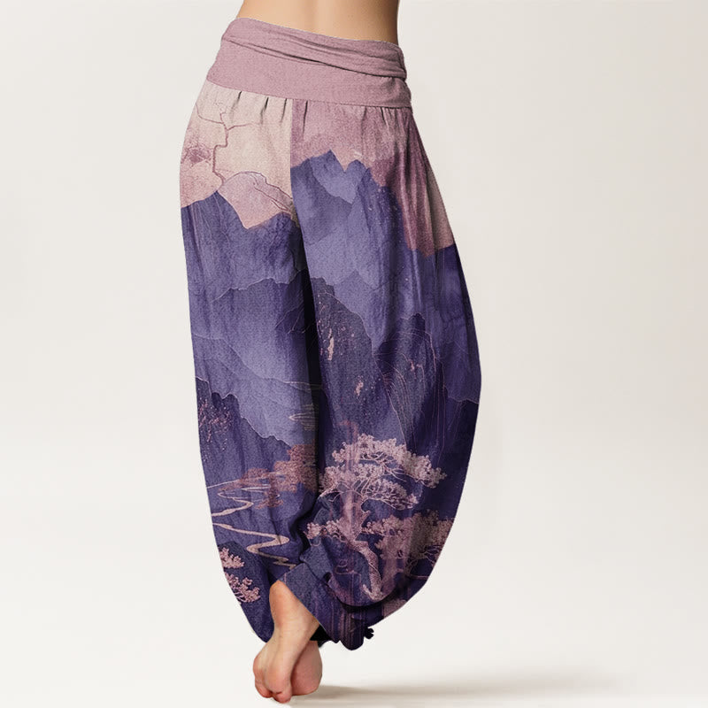 Buddha Stones Cotton Casual Mountains Trees Branches Pattern Women's Elastic Waist Harem Pants - image 9