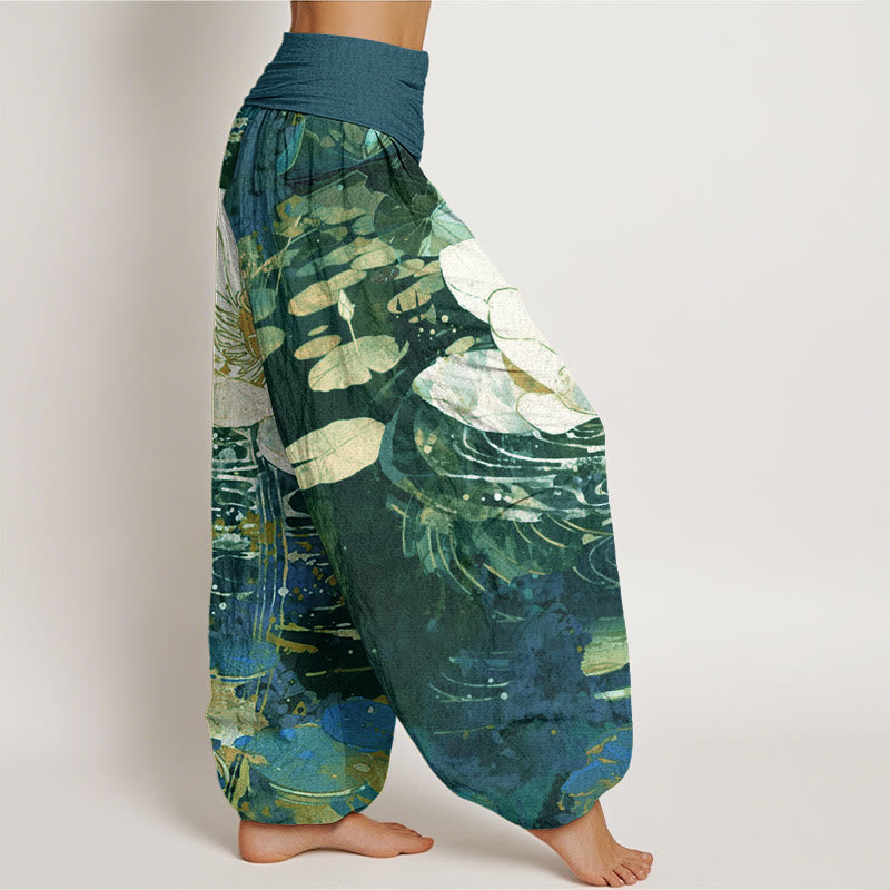 Buddha Stones Casual Charming Lotus Flower Pattern Women's Elastic Waist Harem Pants - image 1