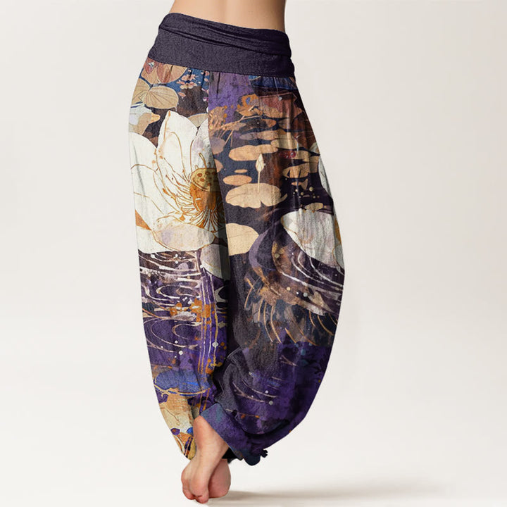 Buddha Stones Casual Charming Lotus Flower Pattern Women's Elastic Waist Harem Pants - image 9
