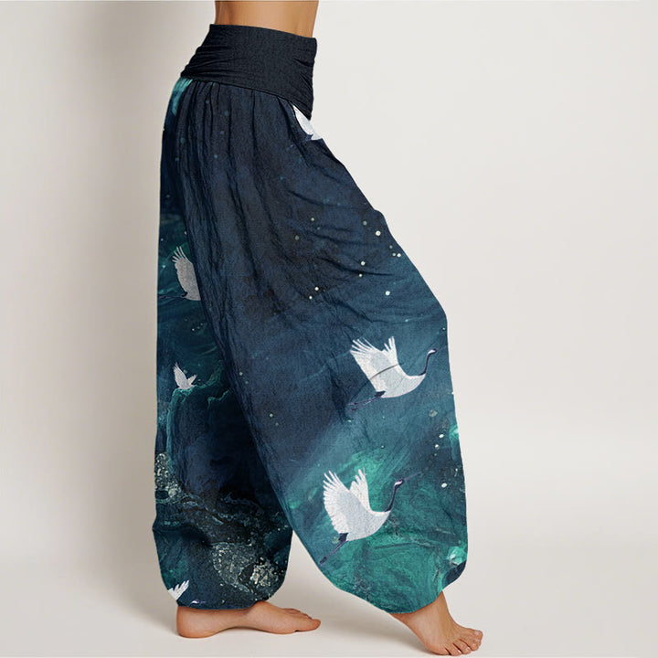 Buddha Stones Casual Flying Crane Pattern Women's Elastic Waist Harem Pants - image 8