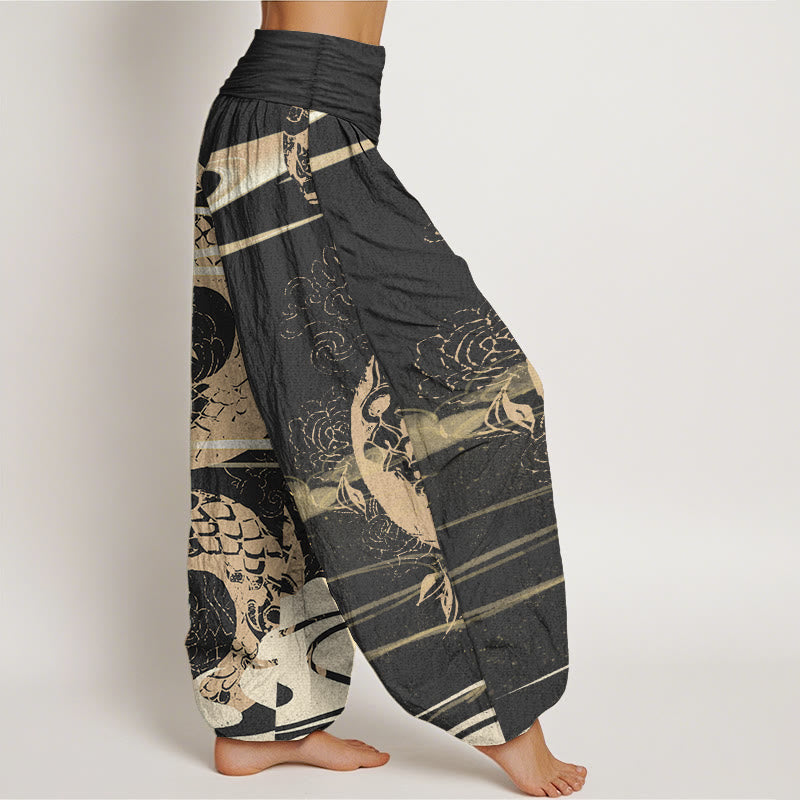 Buddha Stones Pure Cotton Auspicious Clouds With Snake Pattern Women's Elastic Waist Harem Pants - image 2