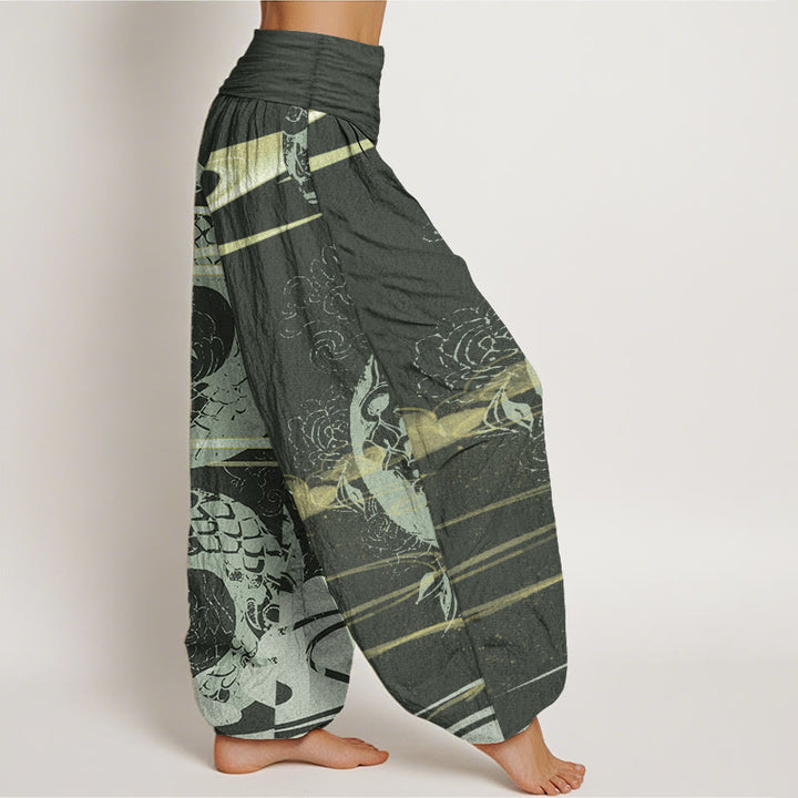 Buddha Stones Pure Cotton Auspicious Clouds With Snake Pattern Women's Elastic Waist Harem Pants - image 7