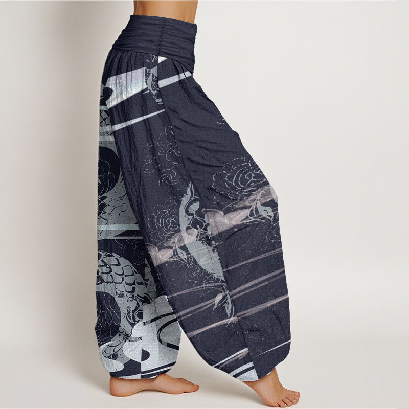 Buddha Stones Pure Cotton Auspicious Clouds With Snake Pattern Women's Elastic Waist Harem Pants - image 10