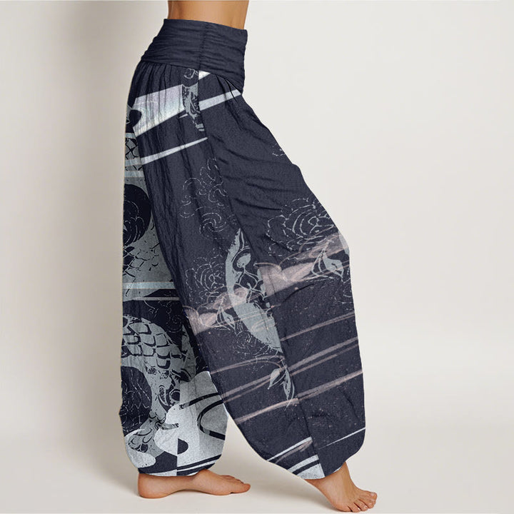 Buddha Stones Pure Cotton Auspicious Clouds With Snake Pattern Women's Elastic Waist Harem Pants - image 10