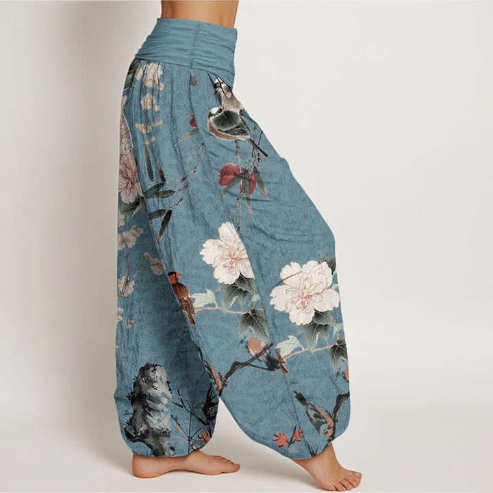 Buddha Stones Pure Cotton Warbler Bird Blooming Flower Branches Mandala Pattern Women's Elastic Waist Harem Pants - image 7