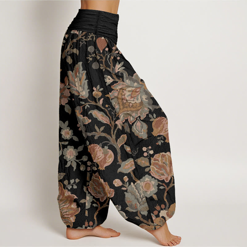Buddha Stones Pure Cotton Casual Blooming Flowers Buds Design Women's Elastic Waist Harem Pants - image 2