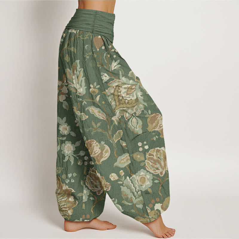 Buddha Stones Pure Cotton Casual Blooming Flowers Buds Design Women's Elastic Waist Harem Pants - image 7