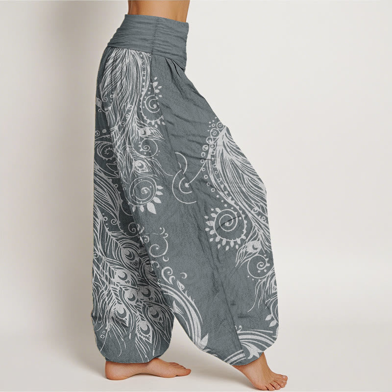Buddha Stones Pure Cotton Casual Peacock Design Women's Elastic Waist Harem Pants - image 7