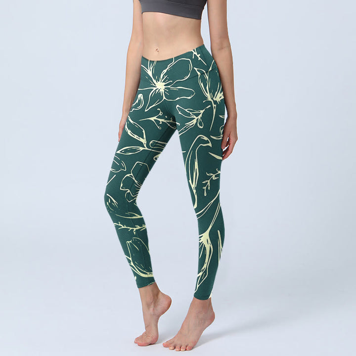 Buddha Stones Large Floral Petals Print Gym Leggings Women's Yoga Pants - Teal - US18，UK/AU22，EU50 (4XL) - image 0