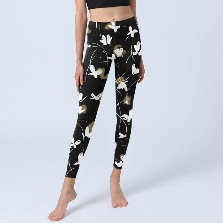 Buddha Stones White Butterflies Print Gym Leggings Women's Yoga Pants - image 5