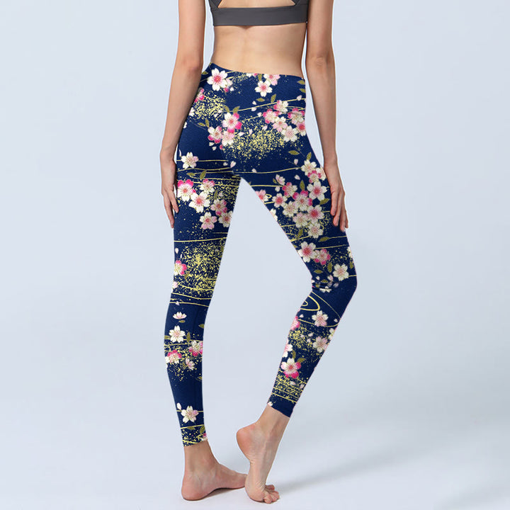 Buddha Stones Pink Magenta Flowers Green Leaves Print Gym Leggings Women's Yoga Pants - image 4