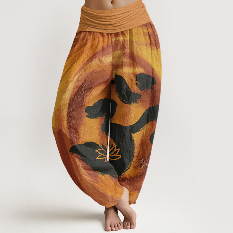 Buddha Stones OM Symbol Lotus Flower Pattern Women's Elastic Waist Harem Pants - Peru - US22，UK/AU26，EU54 (6XL) - image 4