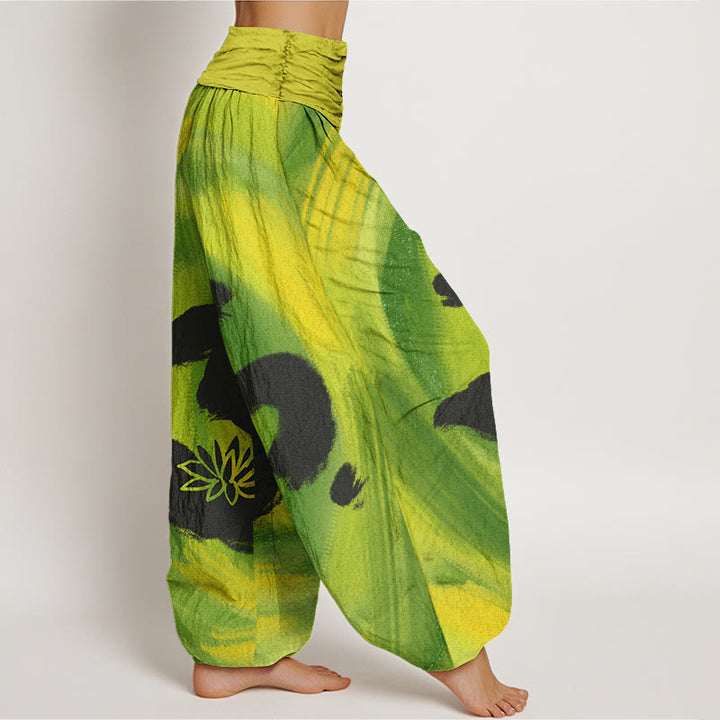 Buddha Stones OM Symbol Lotus Flower Pattern Women's Elastic Waist Harem Pants - image 9