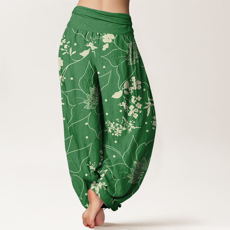 Buddha Stones Beige Large Petal Flowers Blossoms Pattern Women's Elastic Waist Harem Pants - image 8