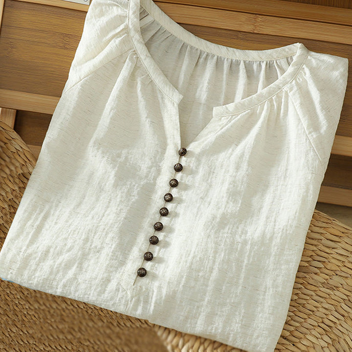 Buddha Stones White Plain Button Three Quarter Sleeve Women's Shirt - image 2