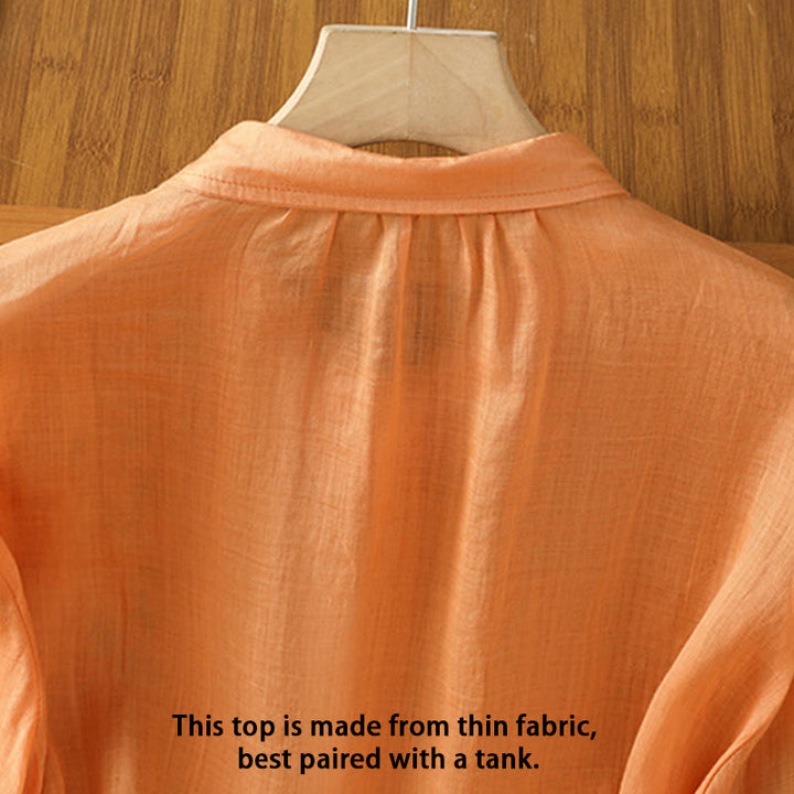 Buddha Stones Leaf Embroidery Cotton Buttons Half Sleeve Women's Shirt - image 25