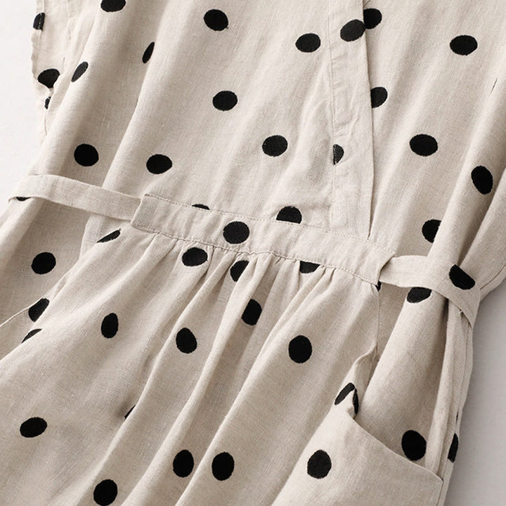 Buddha Stones Polka Dot V-Neck Lace-up Women's Midi Dress With Pockets - image 12