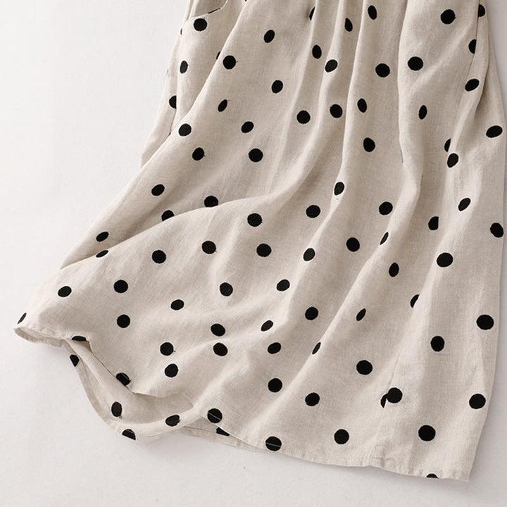 Buddha Stones Polka Dot V-Neck Lace-up Women's Midi Dress With Pockets - image 14