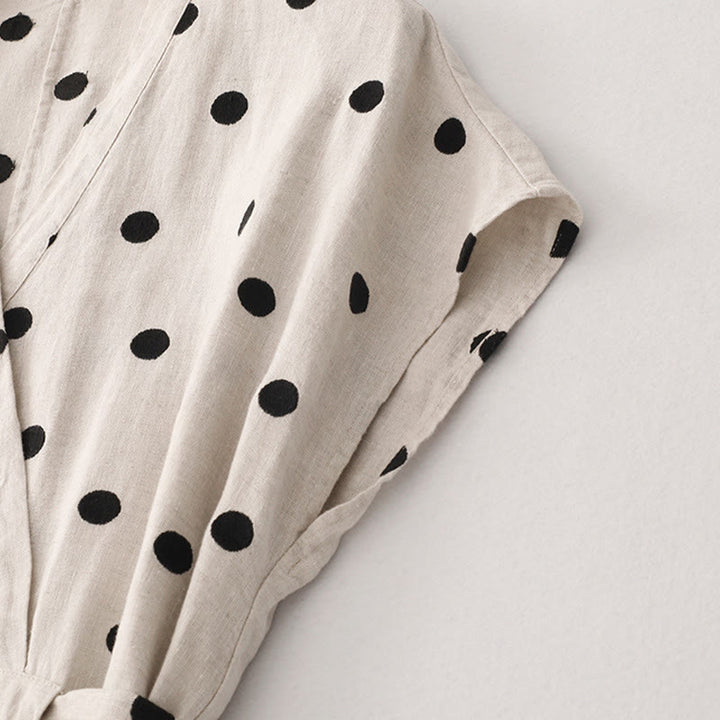 Buddha Stones Polka Dot V-Neck Lace-up Women's Midi Dress With Pockets - image 11
