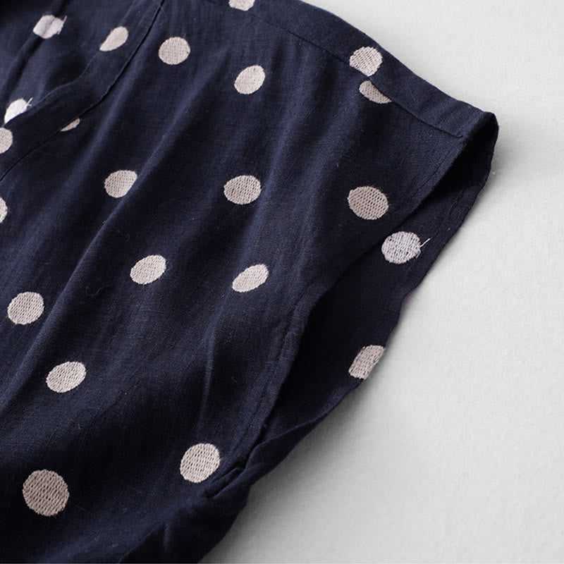 Buddha Stones Polka Dot V-Neck Lace-up Women's Midi Dress With Pockets - image 6