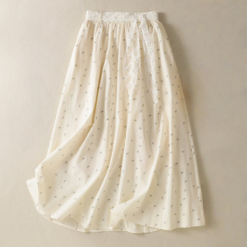 Buddha Stones Small Flowers Elastic Waist Cotton Women's Skirt With Pockets - Beige - US8-10，UK/AU12-14，EU40-42 (2XL) - image 0