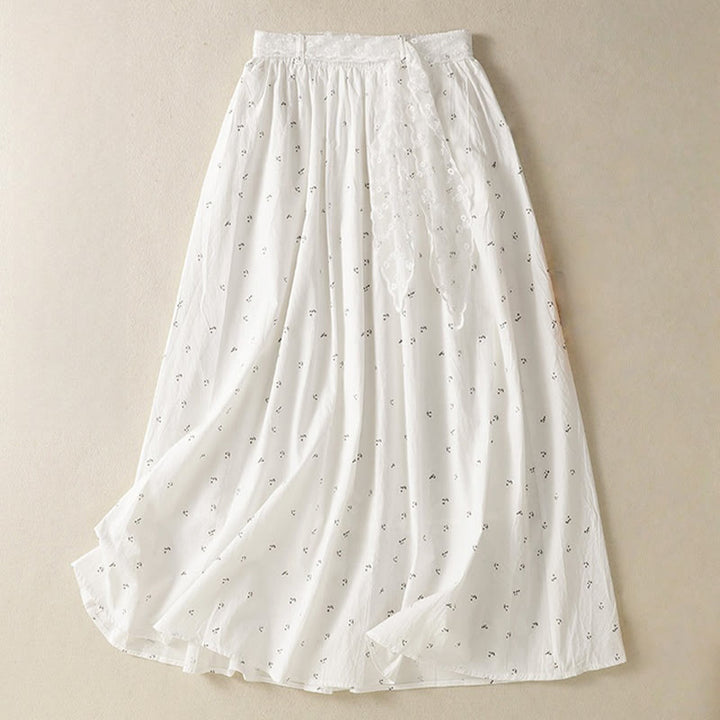 Buddha Stones Small Flowers Elastic Waist Cotton Women's Skirt With Pockets - White - US8-10，UK/AU12-14，EU40-42 (2XL) - image 13