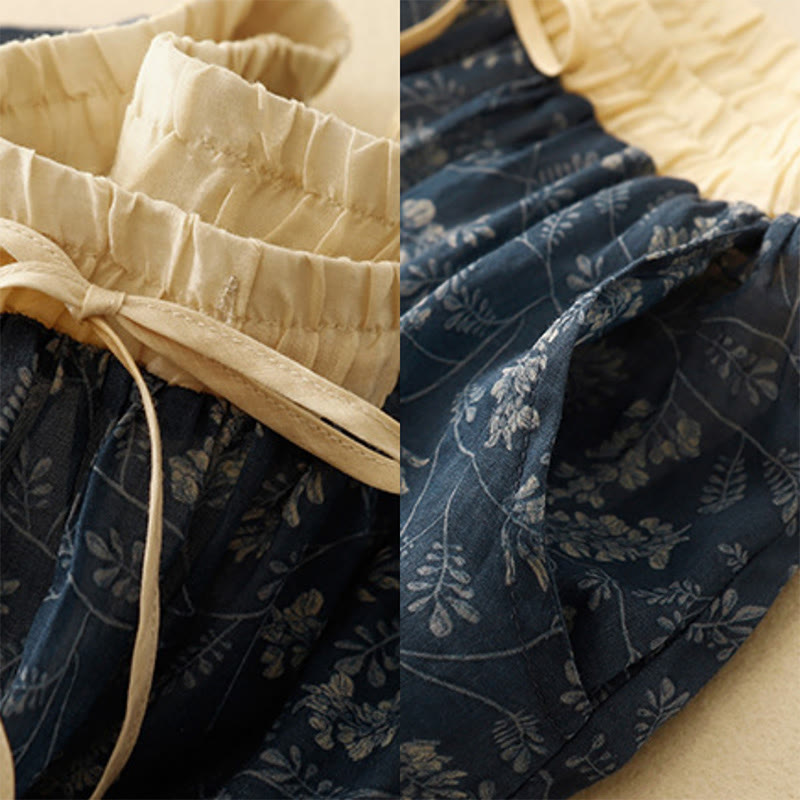 Buddha Stones Floral A-line Elastic Waist Cotton Linen Women's Skirt With Pockets - image 13