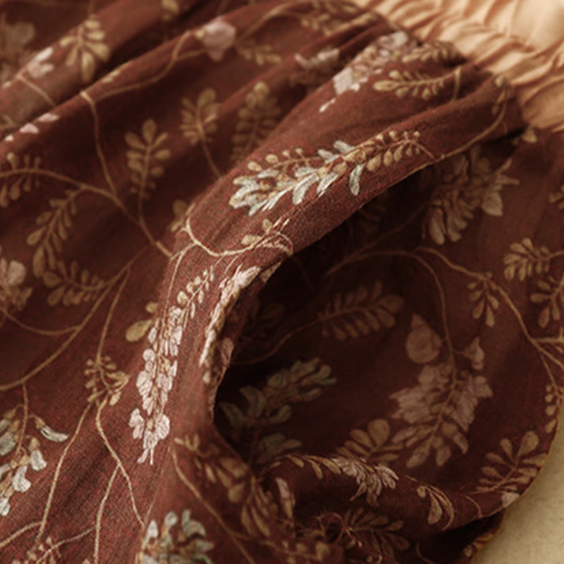 Buddha Stones Floral A-line Elastic Waist Cotton Linen Women's Skirt With Pockets - image 4