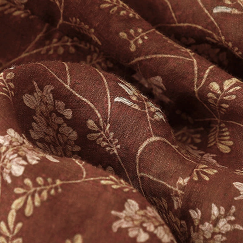 Buddha Stones Floral A-line Elastic Waist Cotton Linen Women's Skirt With Pockets - image 7