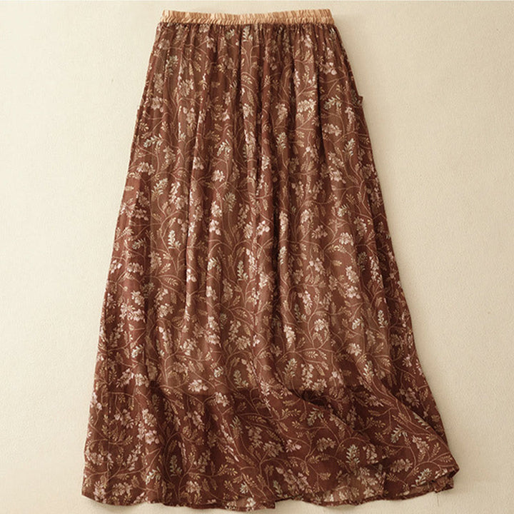 Buddha Stones Floral A-line Elastic Waist Cotton Linen Women's Skirt With Pockets - image 2