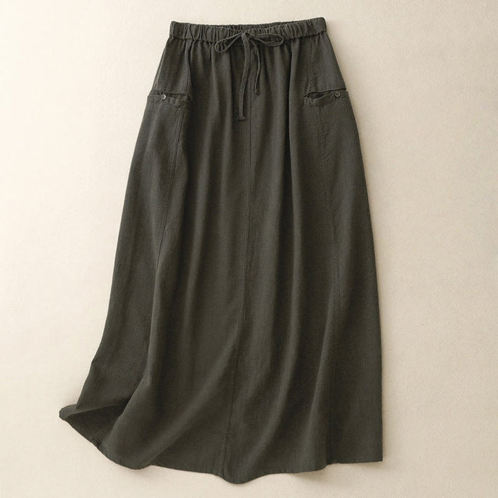 Buddha Stones Drawstring A-line Elastic Waist Cotton Women's Skirt - DarkGray - US8-10，UK/AU12-14，EU40-42 (2XL) - image 14