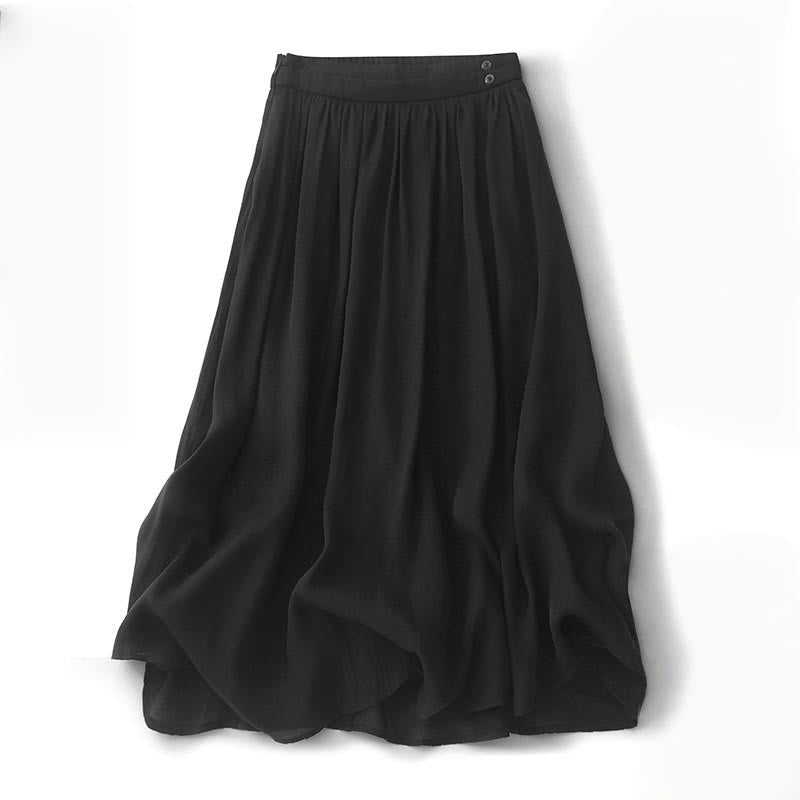 Buddha Stones Simple Pleated Design Elastic Waist Women's Skirt With Pockets - Black - US8-10，UK/AU12-14，EU40-42 (2XL) - image 0