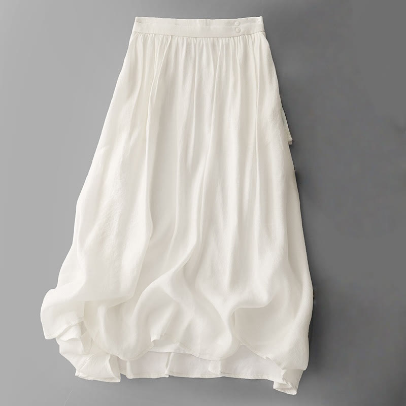Buddha Stones Simple Pleated Design Elastic Waist Women's Skirt With Pockets - White - US8-10，UK/AU12-14，EU40-42 (2XL) - image 5
