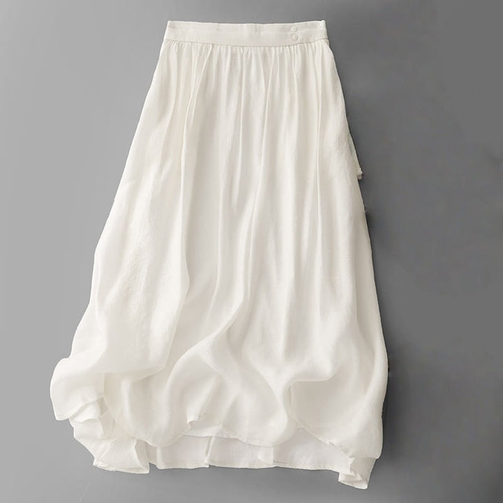 Buddha Stones Simple Pleated Design Elastic Waist Women's Skirt With Pockets - White - US8-10，UK/AU12-14，EU40-42 (2XL) - image 5