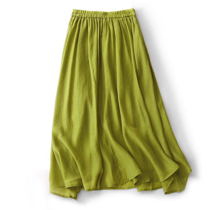 Buddha Stones Simple Pleated Design Elastic Waist Women's Skirt With Pockets - YellowGreen - US8-10，UK/AU12-14，EU40-42 (2XL) - image 11