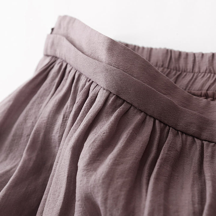 Buddha Stones Simple Pleated Design Elastic Waist Women's Skirt With Pockets - image 19