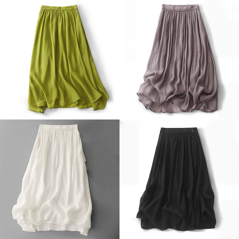 Buddha Stones Simple Pleated Design Elastic Waist Women's Skirt With Pockets - image 21